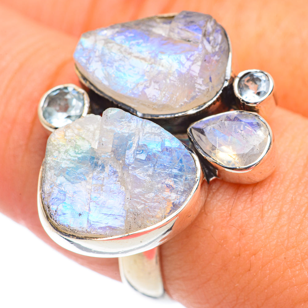 Rainbow Moonstone Rings handcrafted by Anasilvercos - RING67594
