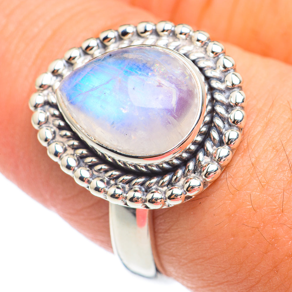 Rainbow Moonstone Rings handcrafted by Anasilvercos - RING67645