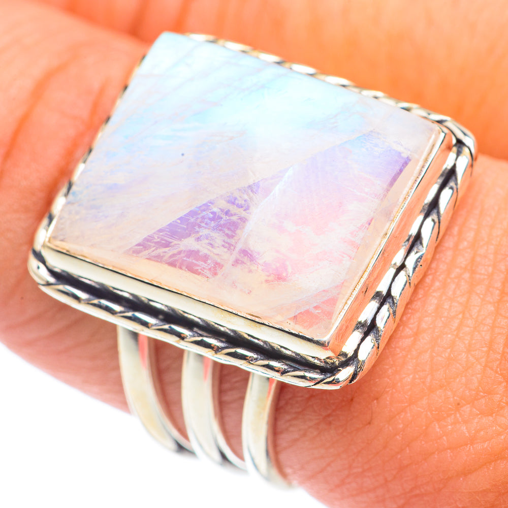 Rainbow Moonstone Rings handcrafted by Anasilvercos - RING67751