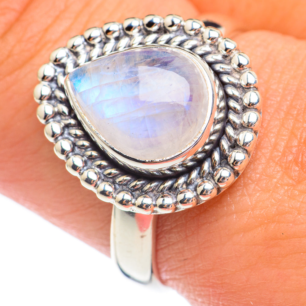 Rainbow Moonstone Rings handcrafted by Anasilvercos - RING67794