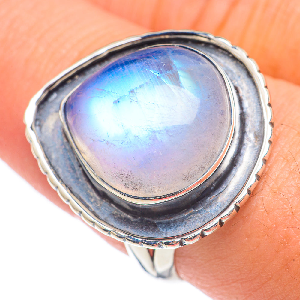 Rainbow Moonstone Rings handcrafted by Anasilvercos - RING67828