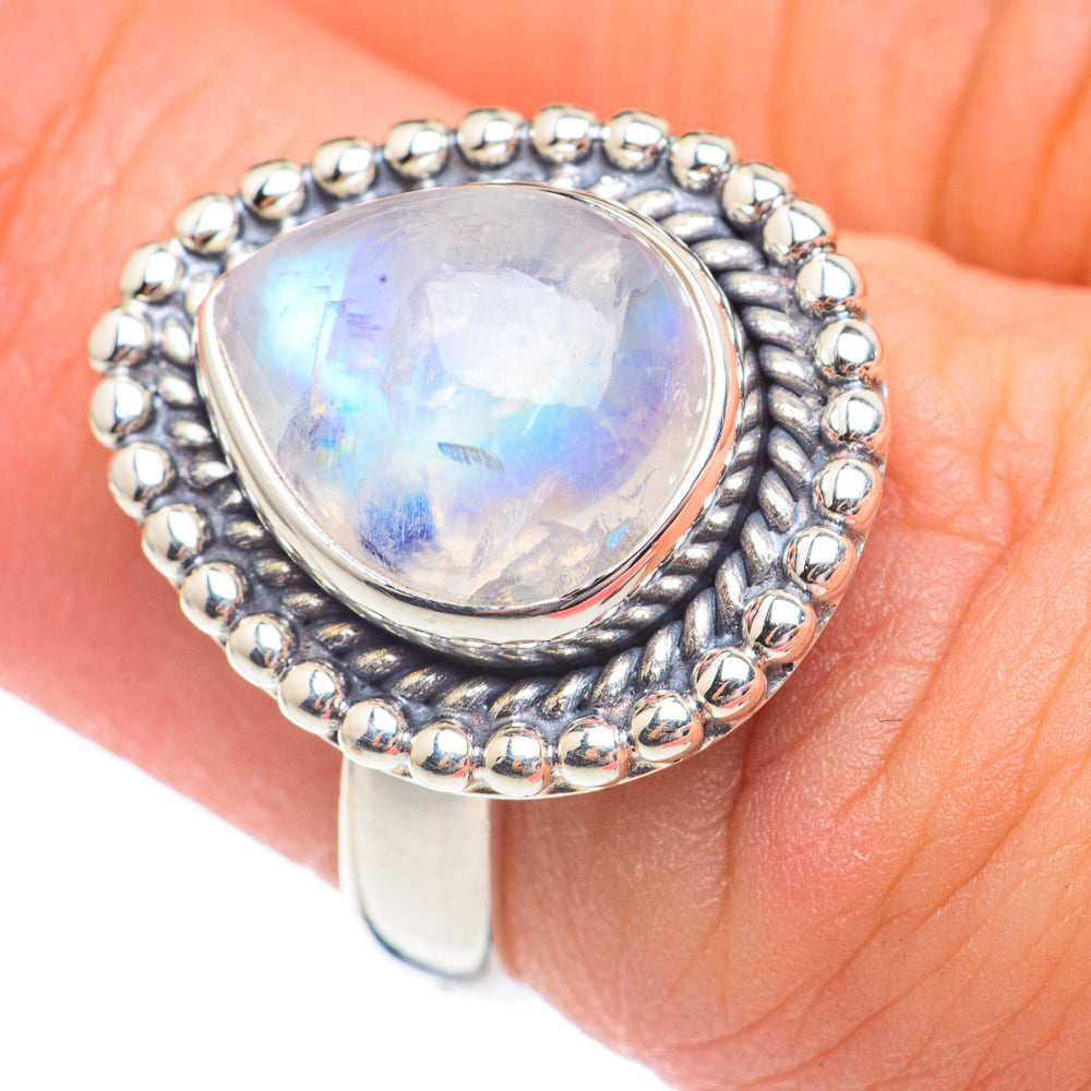 Rainbow Moonstone Rings handcrafted by Anasilvercos - RING67829