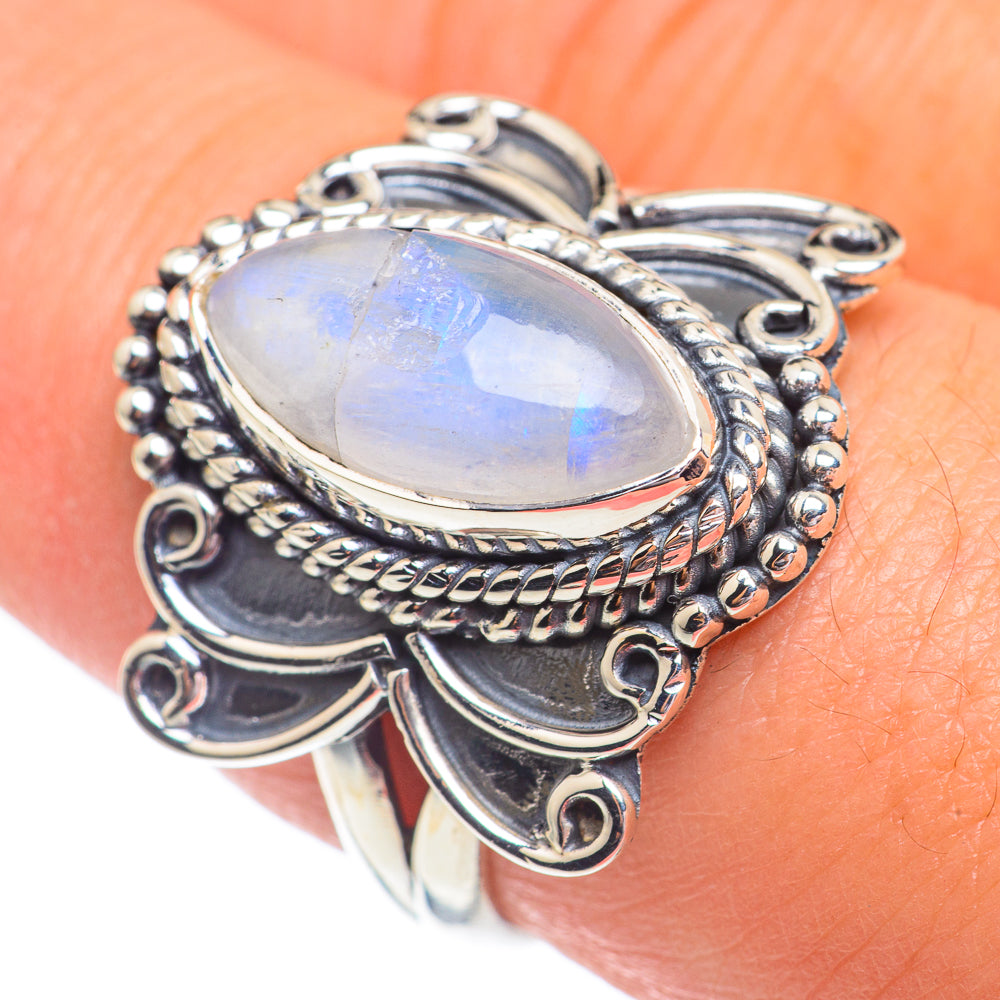 Rainbow Moonstone Rings handcrafted by Anasilvercos - RING67864