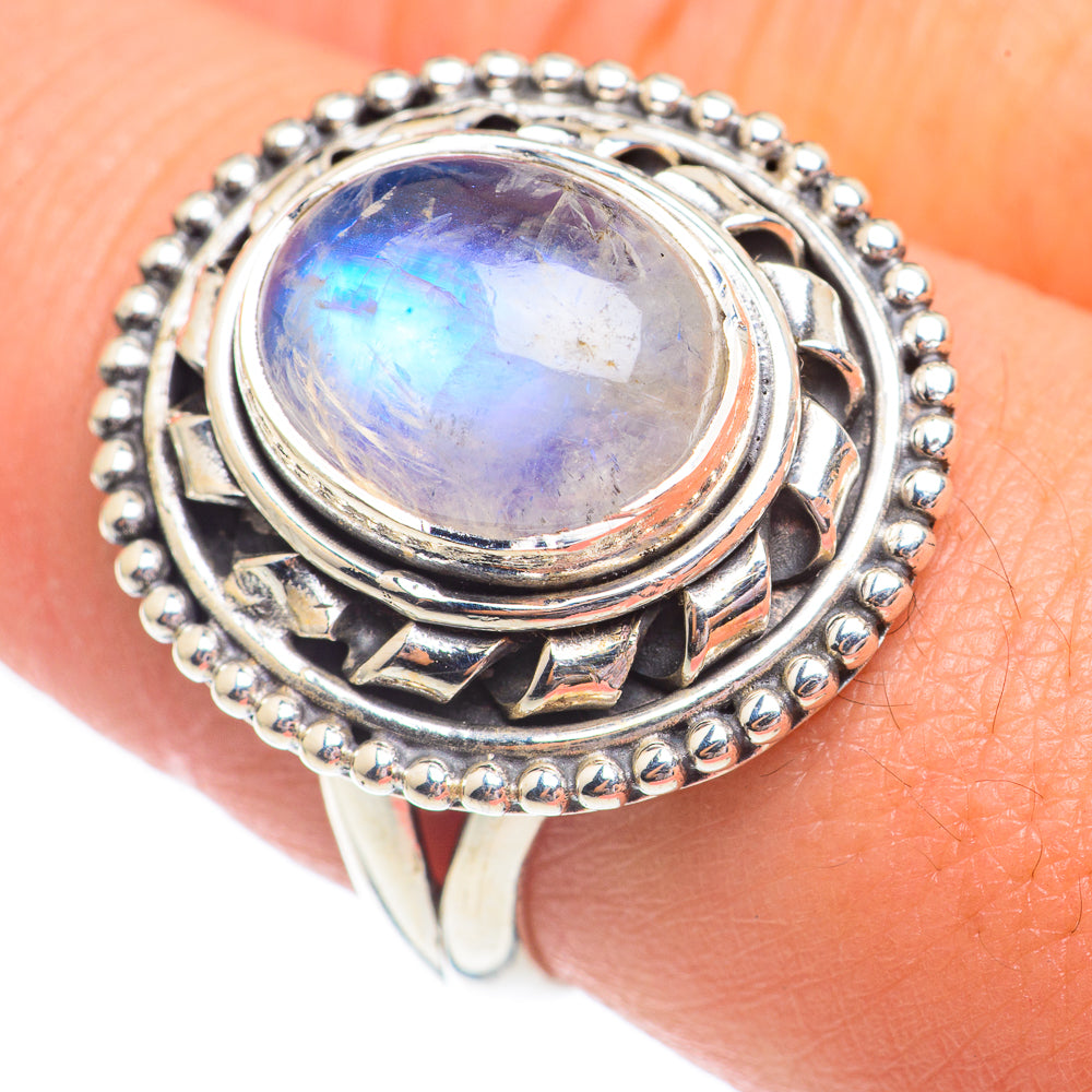 Rainbow Moonstone Rings handcrafted by Anasilvercos - RING67896