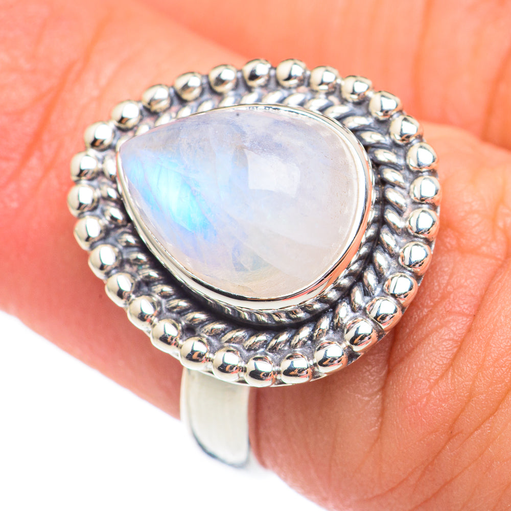 Rainbow Moonstone Rings handcrafted by Anasilvercos - RING67925