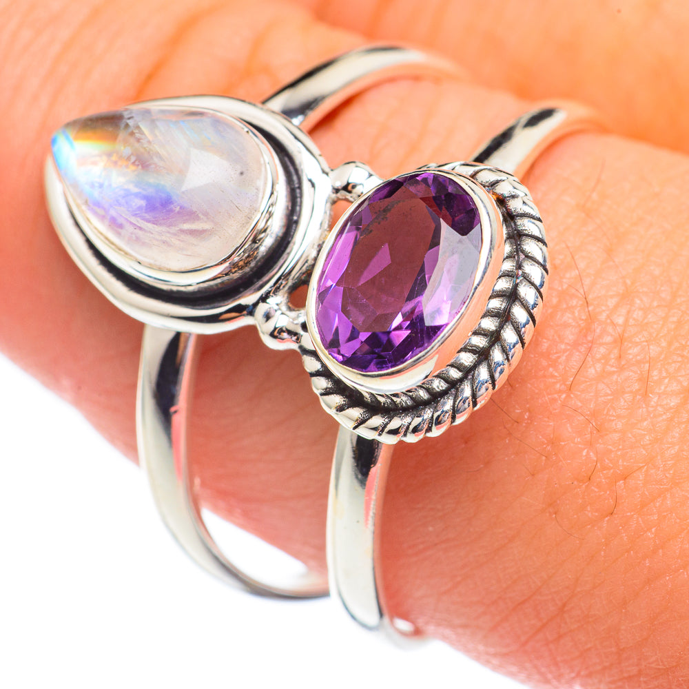 Rainbow Moonstone Rings handcrafted by Anasilvercos - RING67950