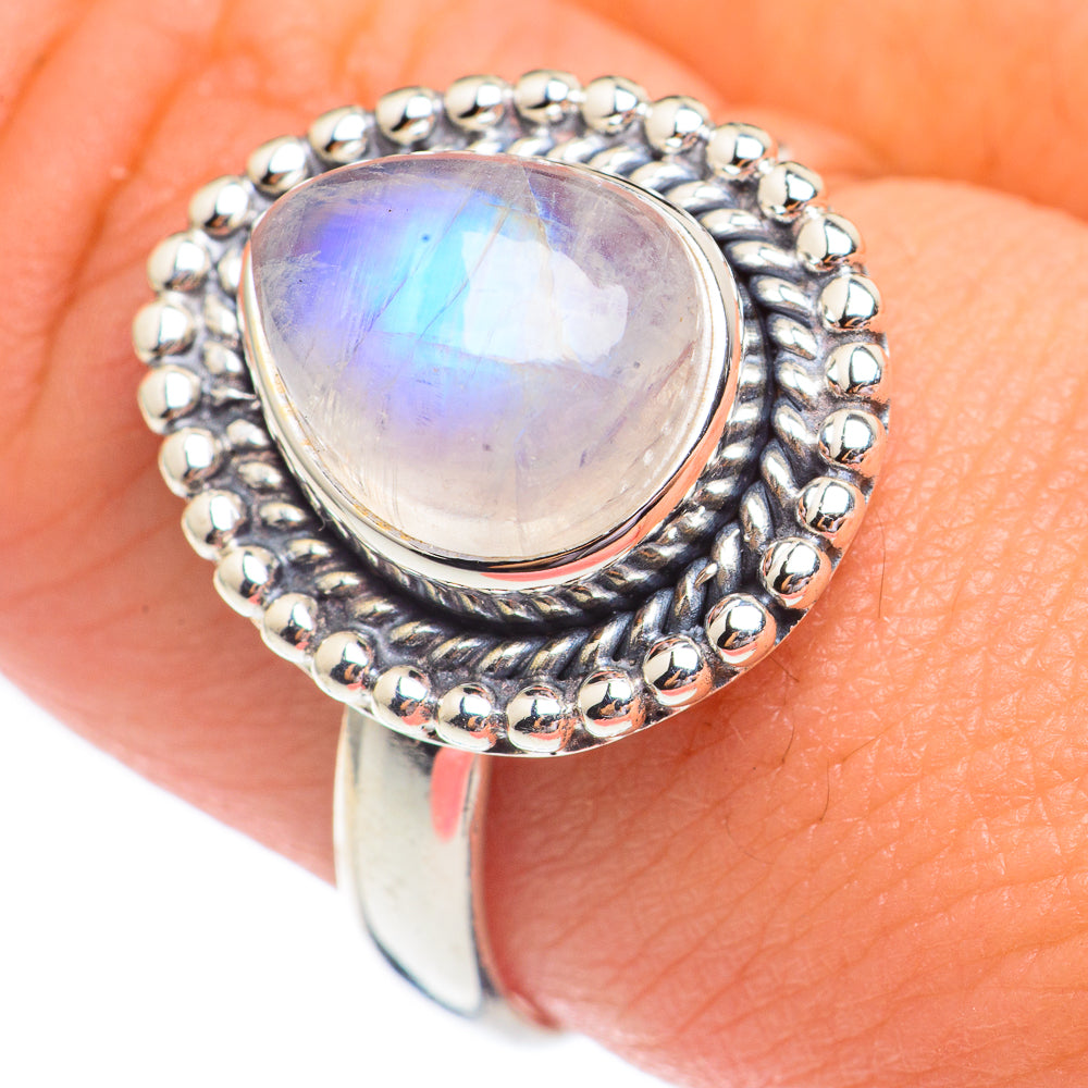 Rainbow Moonstone Rings handcrafted by Anasilvercos - RING67957