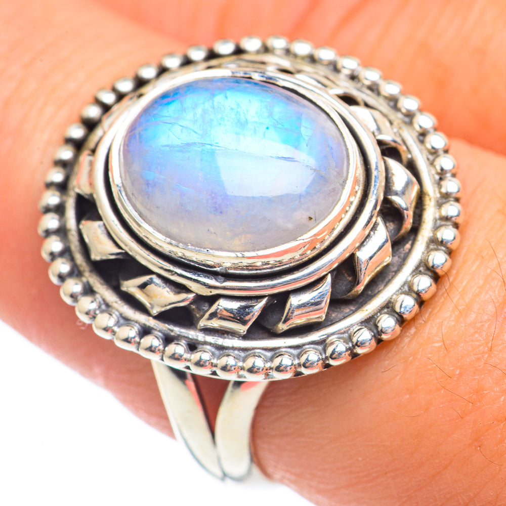Rainbow Moonstone Rings handcrafted by Anasilvercos - RING67958
