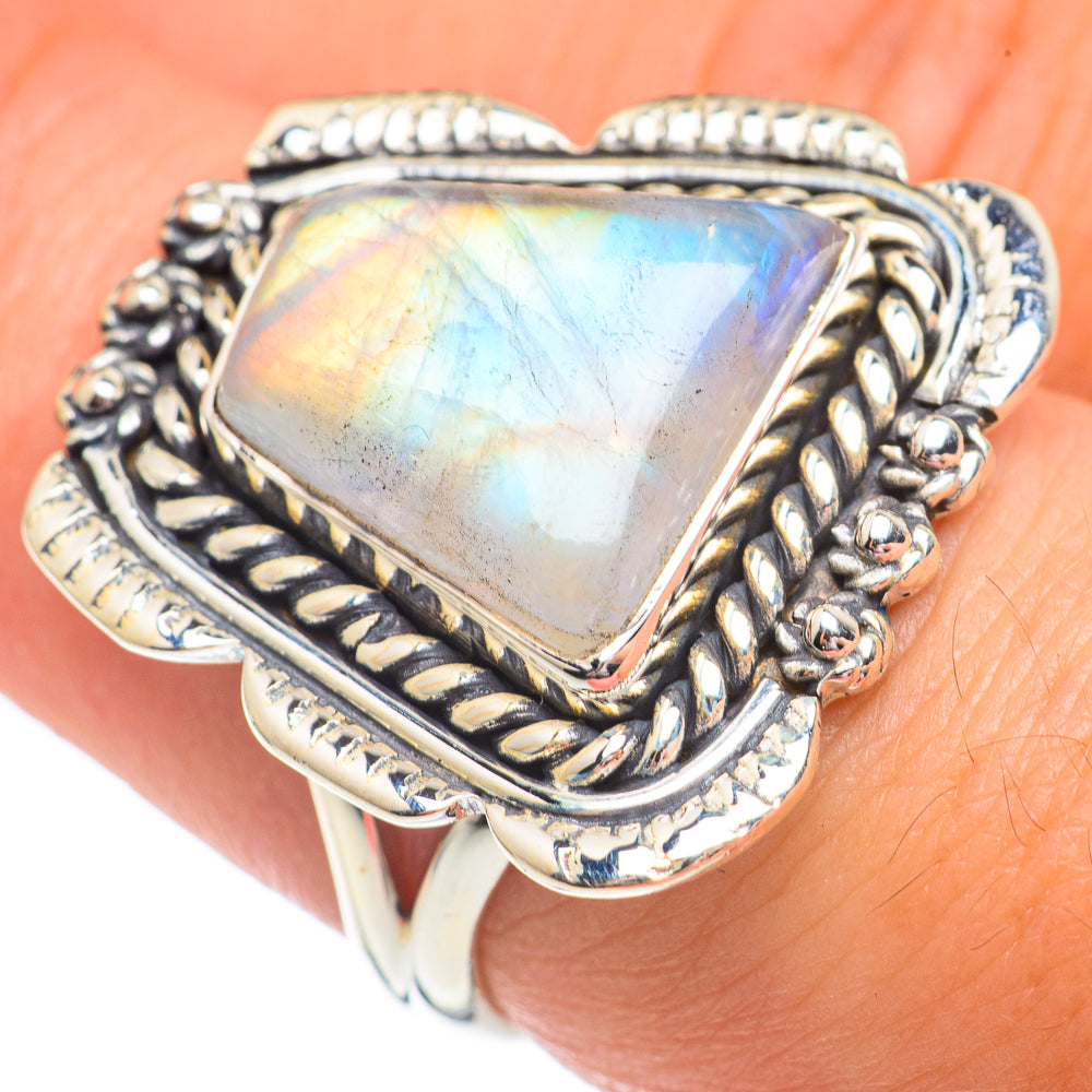 Rainbow Moonstone Rings handcrafted by Anasilvercos - RING67985