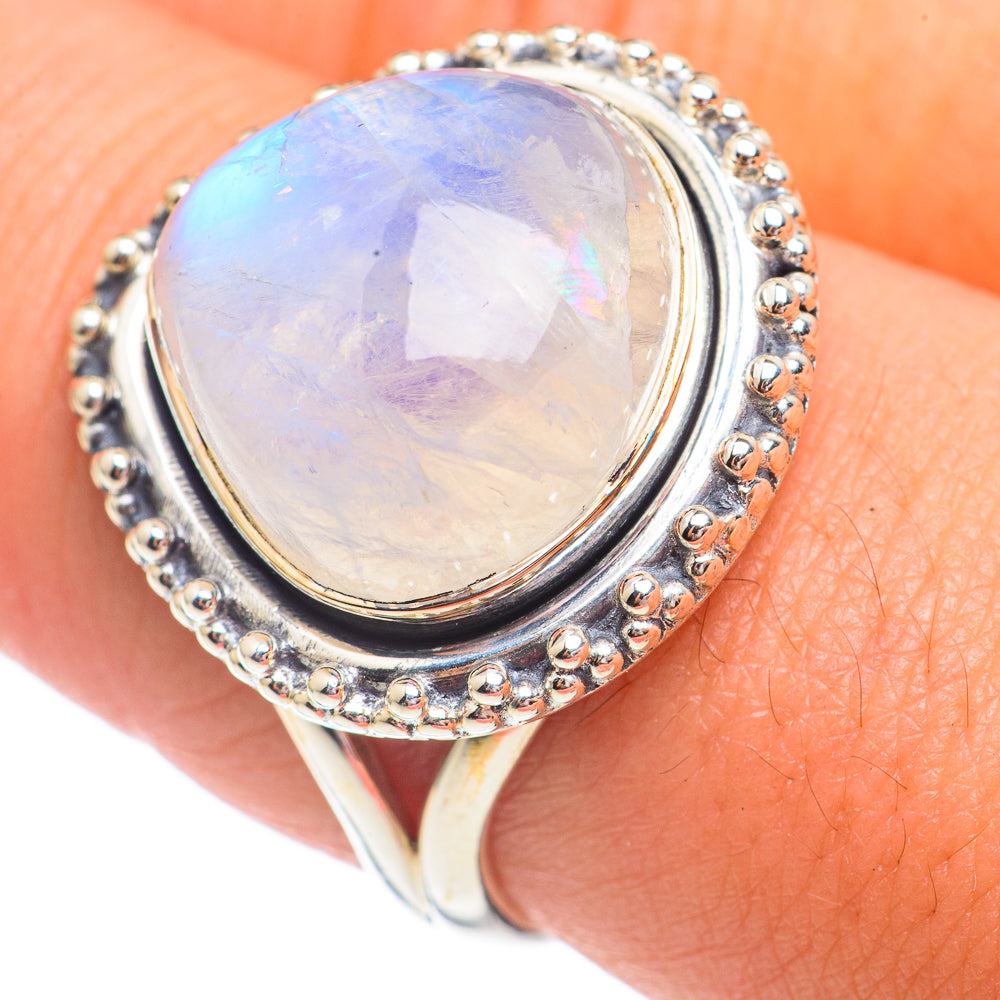 Rainbow Moonstone Rings handcrafted by Anasilvercos - RING68007