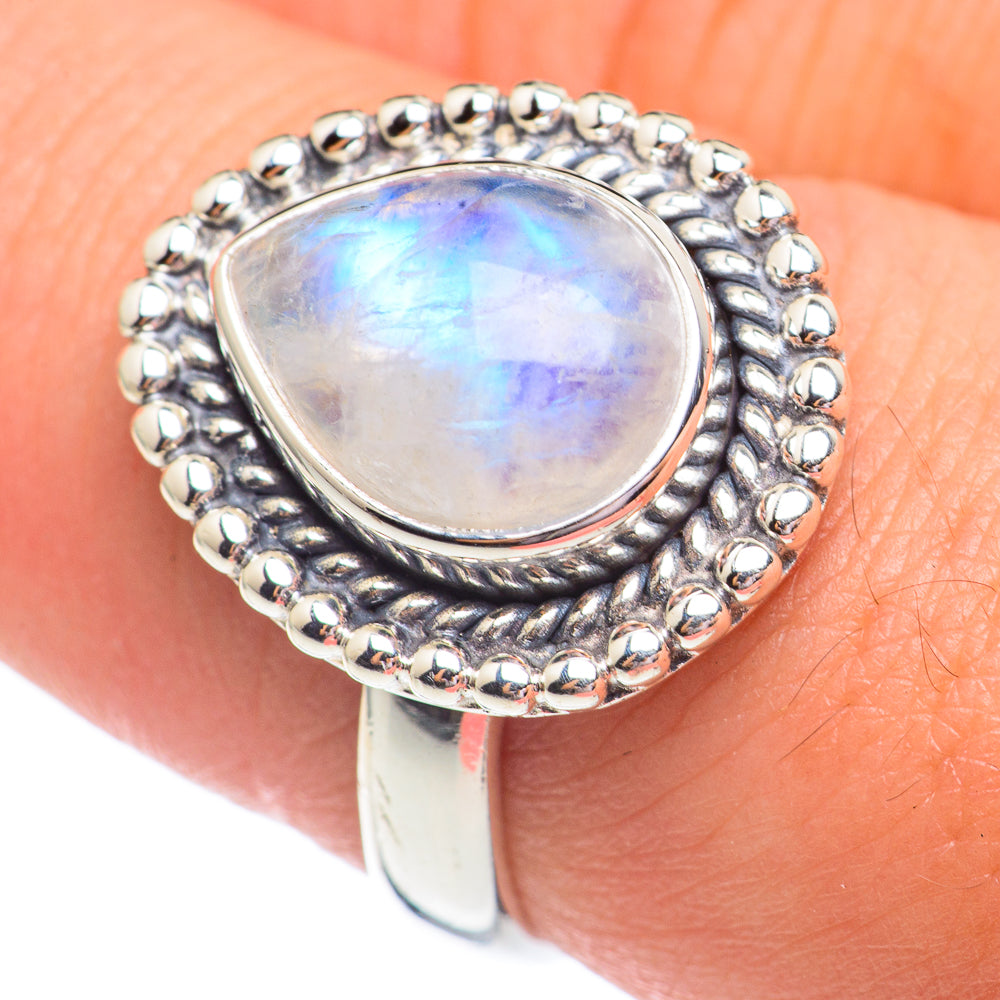 Rainbow Moonstone Rings handcrafted by Anasilvercos - RING68010