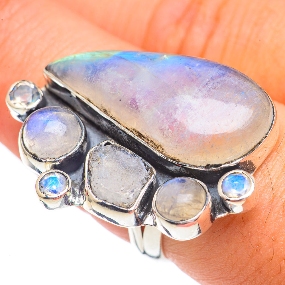 Rainbow Moonstone Rings handcrafted by Anasilvercos - RING68044