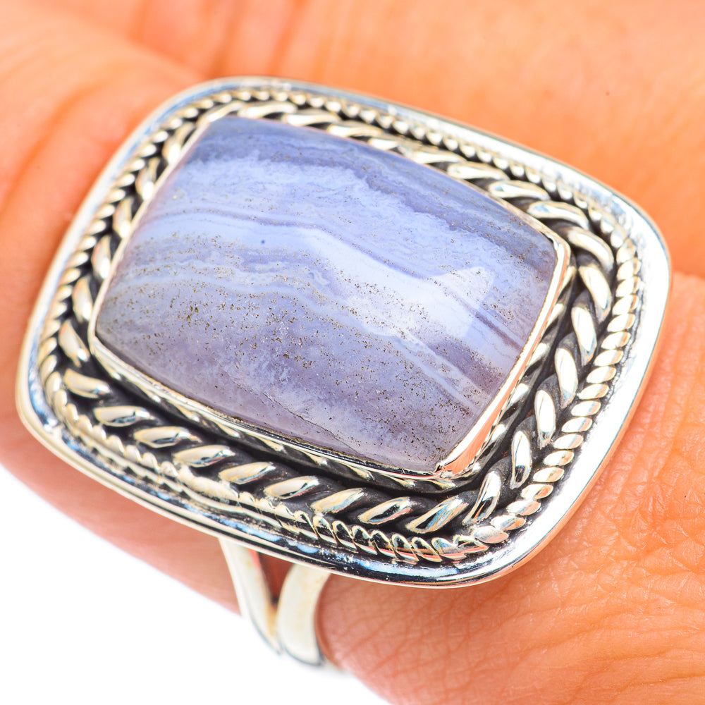 Blue Lace Agate Rings handcrafted by Anasilvercos - RING68045