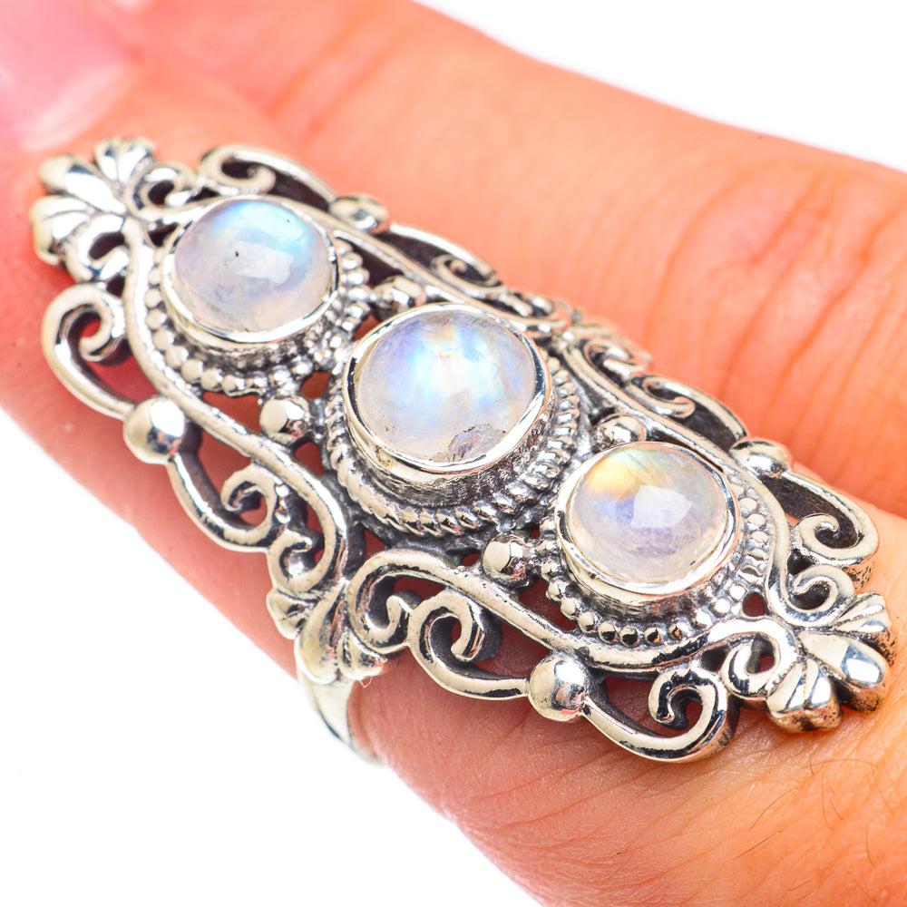 Rainbow Moonstone Rings handcrafted by Anasilvercos - RING68046