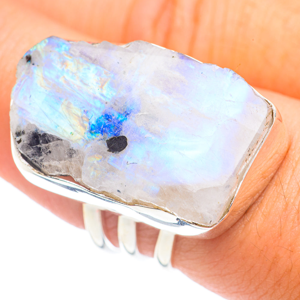 Rainbow Moonstone Rings handcrafted by Anasilvercos - RING68047