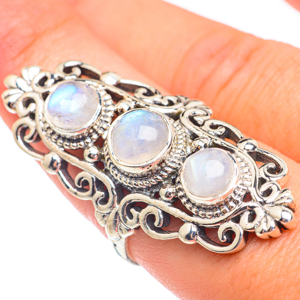 Rainbow Moonstone Rings handcrafted by Anasilvercos - RING68072