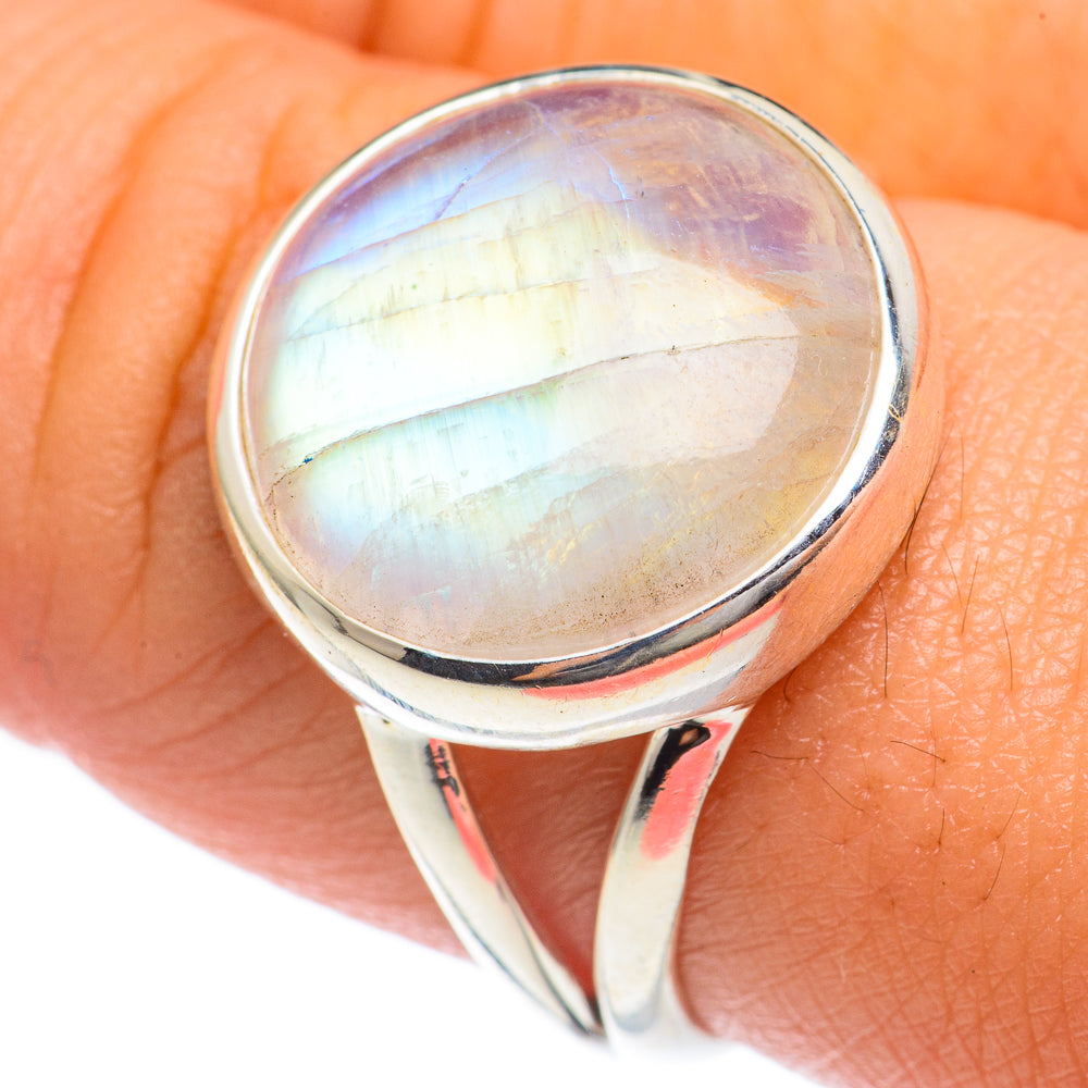 Rainbow Moonstone Rings handcrafted by Anasilvercos - RING68101