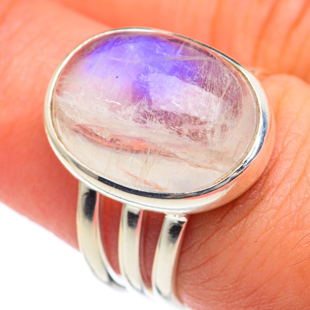 Rainbow Moonstone Rings handcrafted by Anasilvercos - RING68103