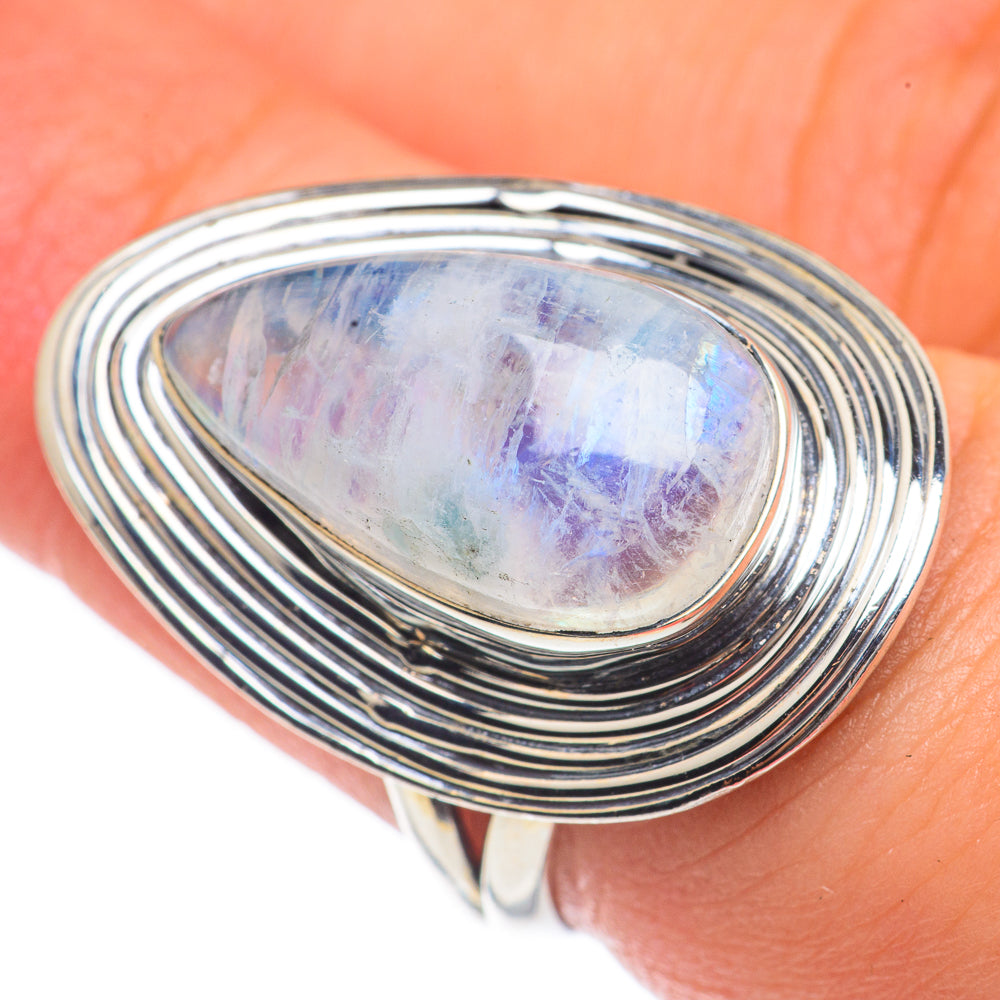 Rainbow Moonstone Rings handcrafted by Anasilvercos - RING68105