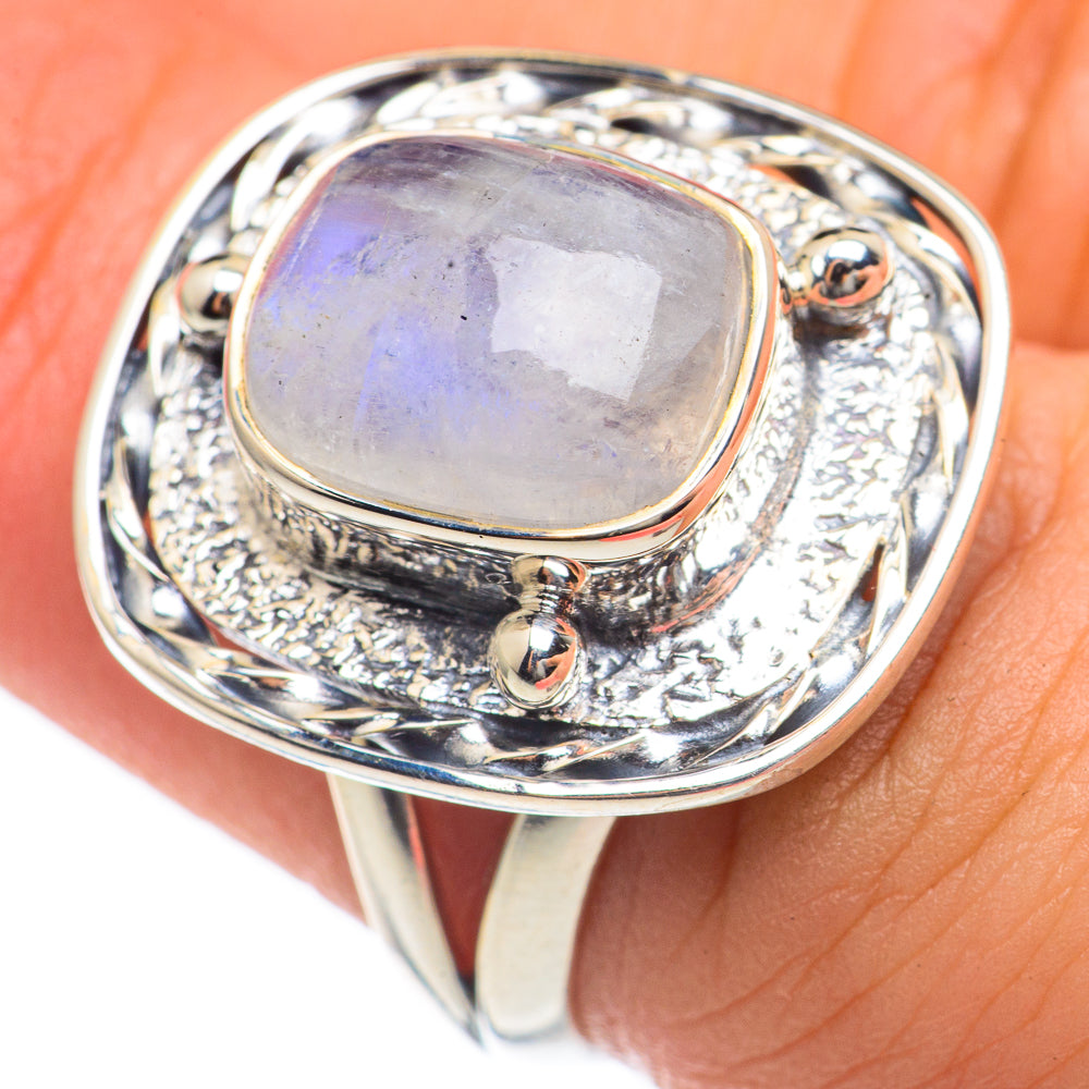 Rainbow Moonstone Rings handcrafted by Anasilvercos - RING68171