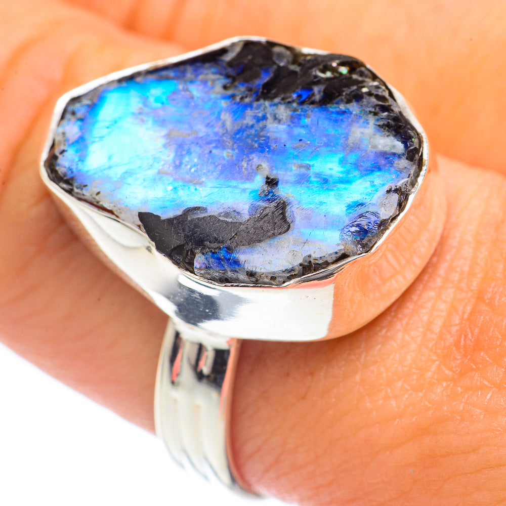 Rainbow Moonstone Rings handcrafted by Anasilvercos - RING68204