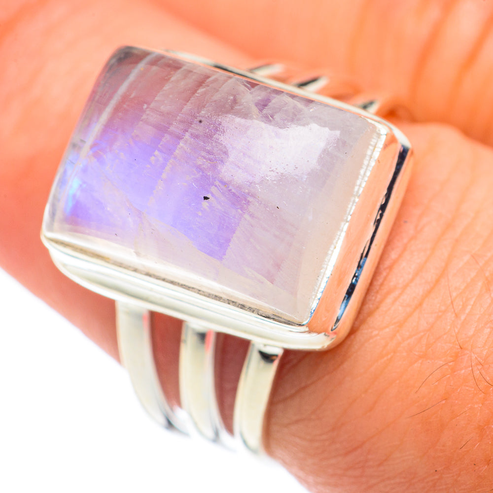 Rainbow Moonstone Rings handcrafted by Anasilvercos - RING68227