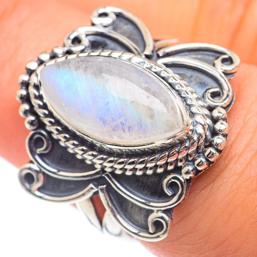 Rainbow Moonstone Rings handcrafted by Anasilvercos - RING68228
