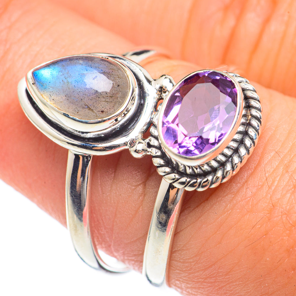 Labradorite, Amethyst Rings handcrafted by Anasilvercos - RING68253