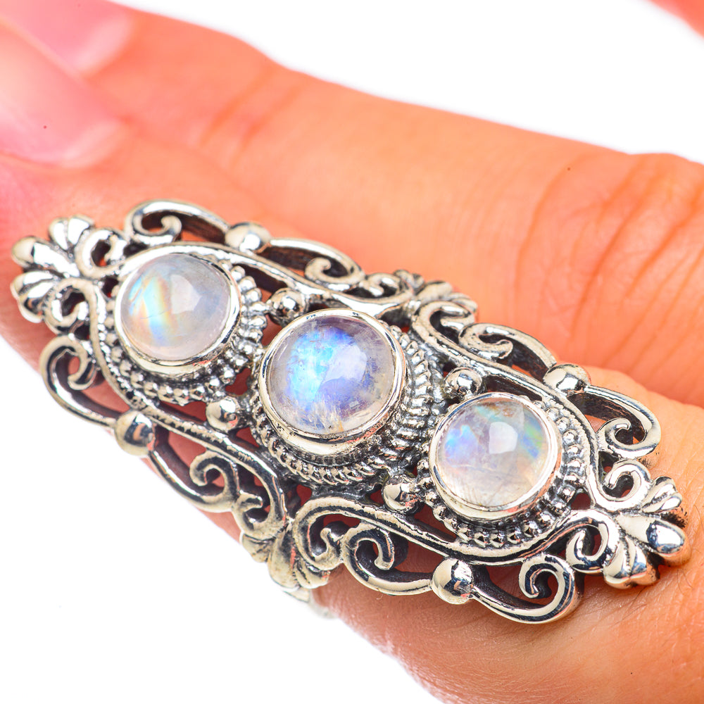 Rainbow Moonstone Rings handcrafted by Anasilvercos - RING68279