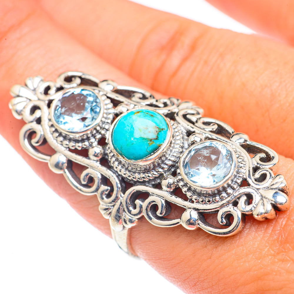 Arizona Turquoise, Blue Topaz Rings handcrafted by Anasilvercos - RING68284