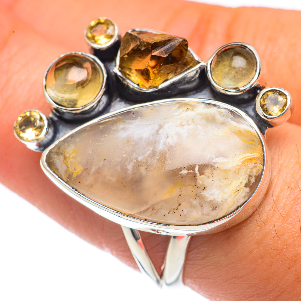 Plume Agate, Citrine Rings handcrafted by Anasilvercos - RING68295