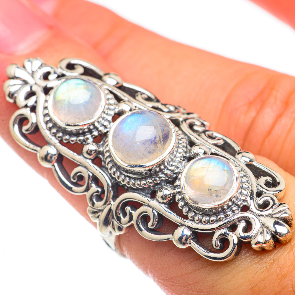 Rainbow Moonstone Rings handcrafted by Anasilvercos - RING68308