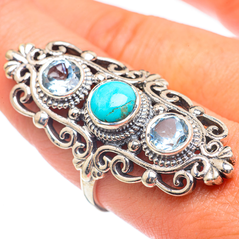 Arizona Turquoise, Blue Topaz Rings handcrafted by Anasilvercos - RING68316
