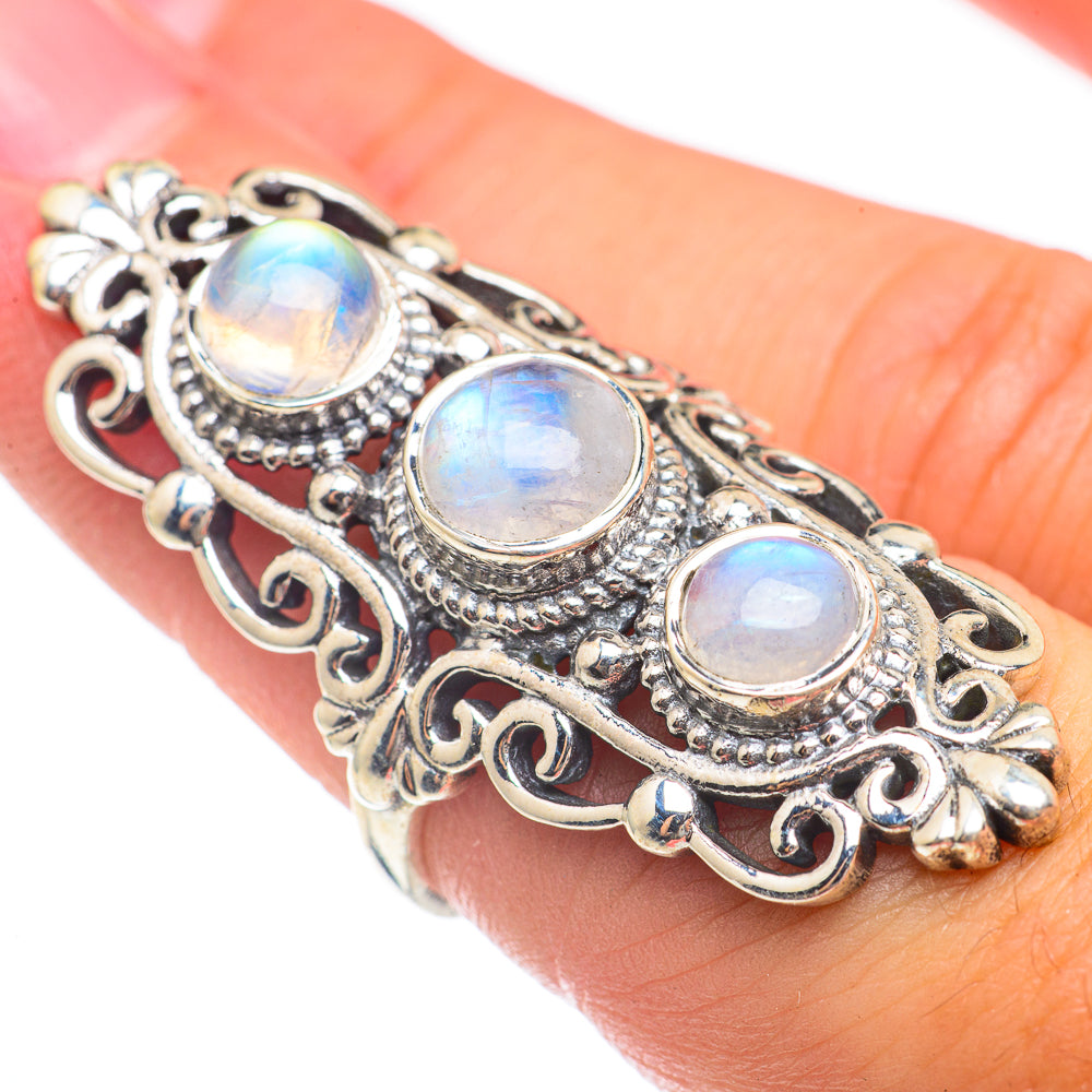Rainbow Moonstone Rings handcrafted by Anasilvercos - RING68342