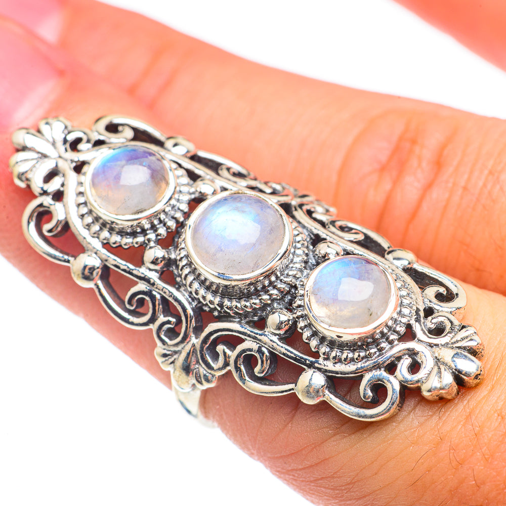 Rainbow Moonstone Rings handcrafted by Anasilvercos - RING68367