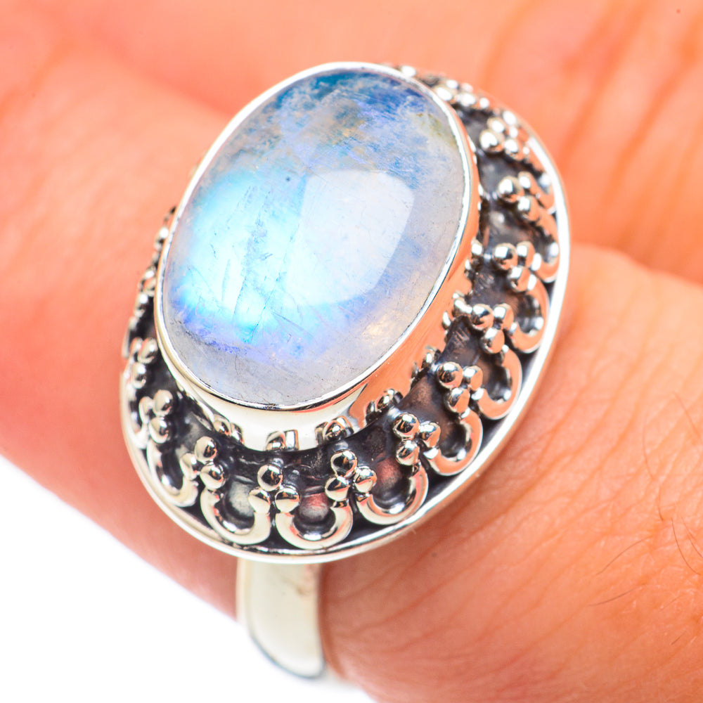 Rainbow Moonstone Rings handcrafted by Anasilvercos - RING68402