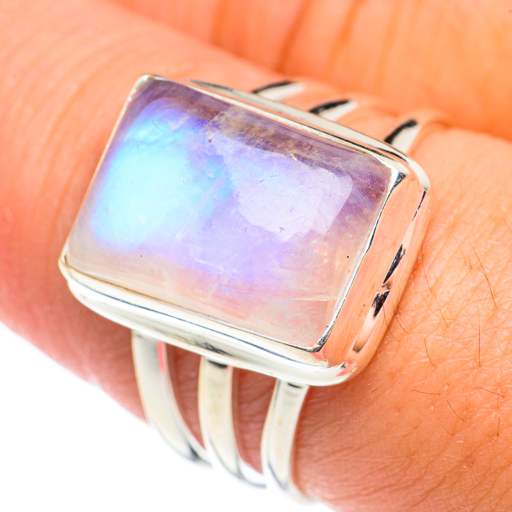 Rainbow Moonstone Rings handcrafted by Anasilvercos - RING68404