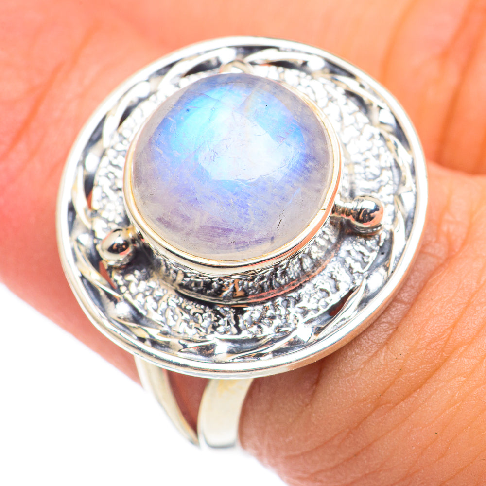 Rainbow Moonstone Rings handcrafted by Anasilvercos - RING68434