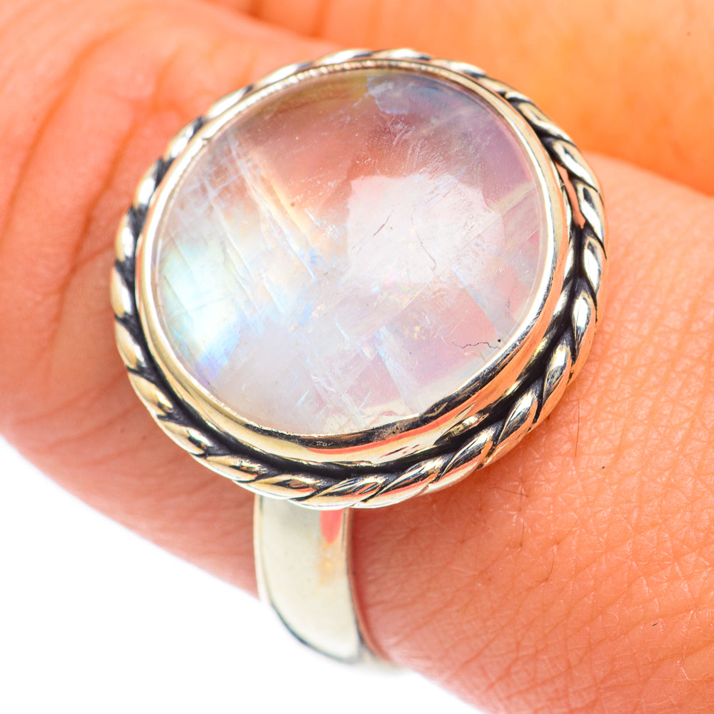Rainbow Moonstone Rings handcrafted by Anasilvercos - RING68436