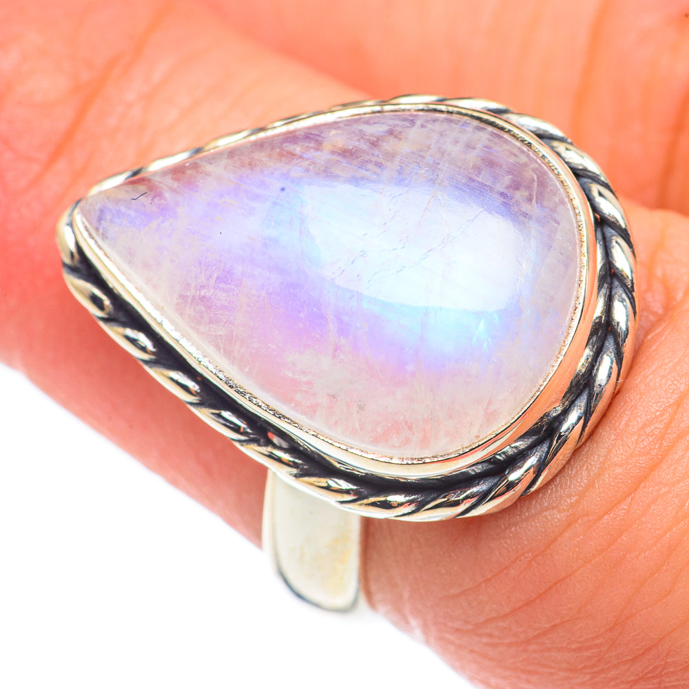 Rainbow Moonstone Rings handcrafted by Anasilvercos - RING68498