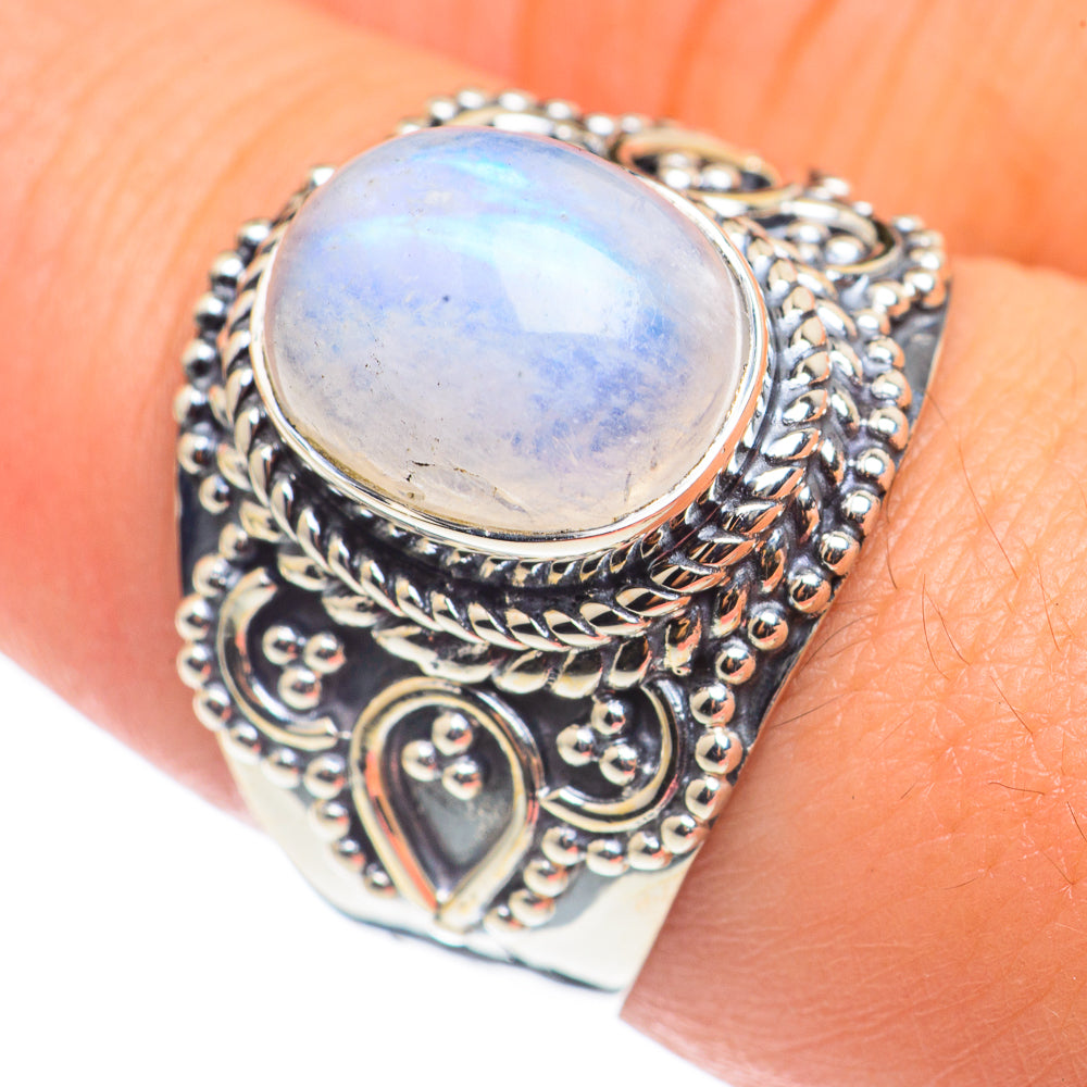 Rainbow Moonstone Rings handcrafted by Anasilvercos - RING68527
