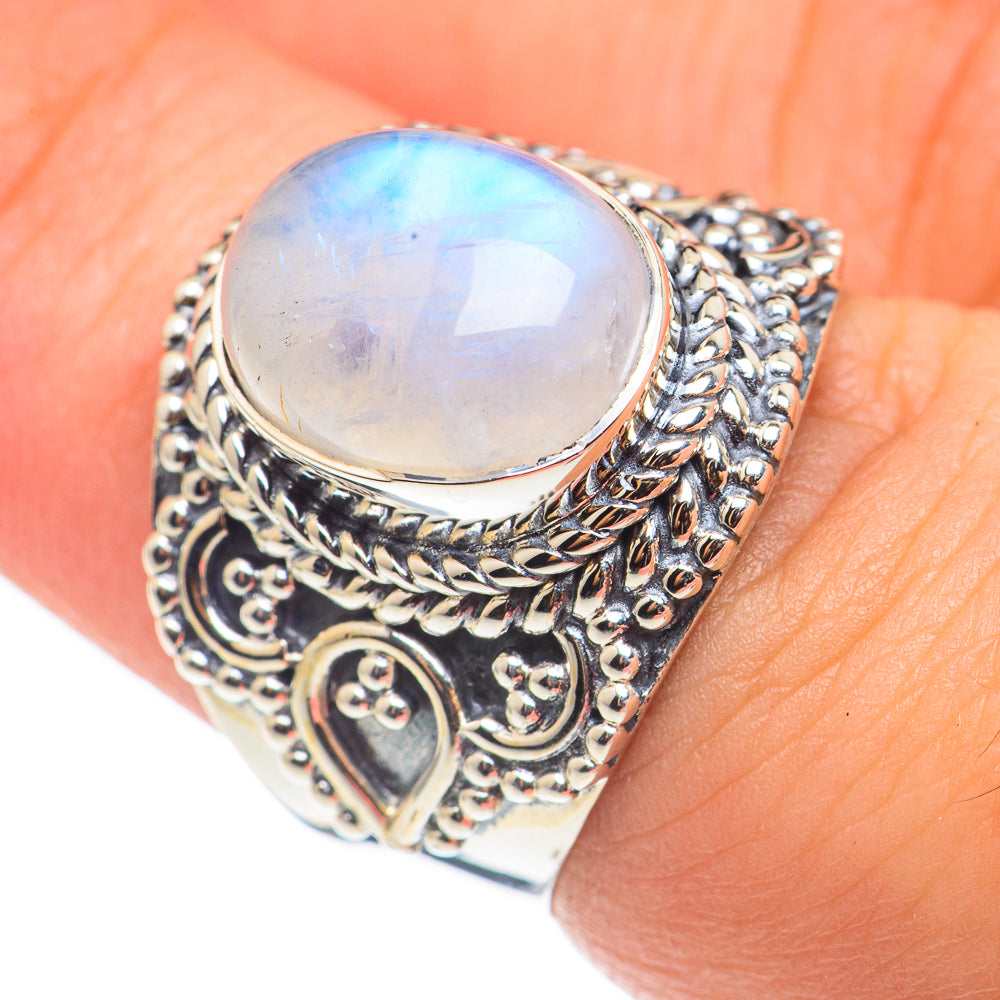 Rainbow Moonstone Rings handcrafted by Anasilvercos - RING68557
