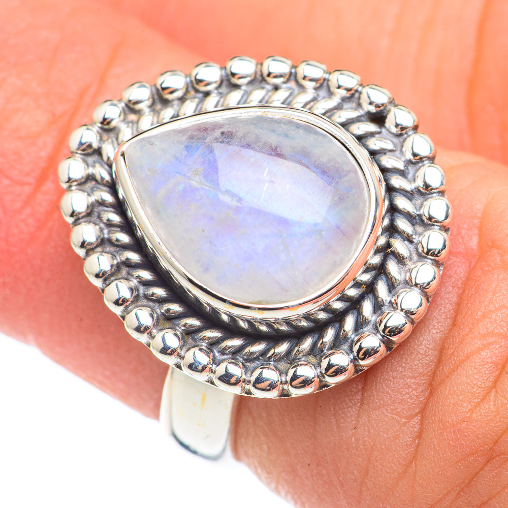 Rainbow Moonstone Rings handcrafted by Anasilvercos - RING68612