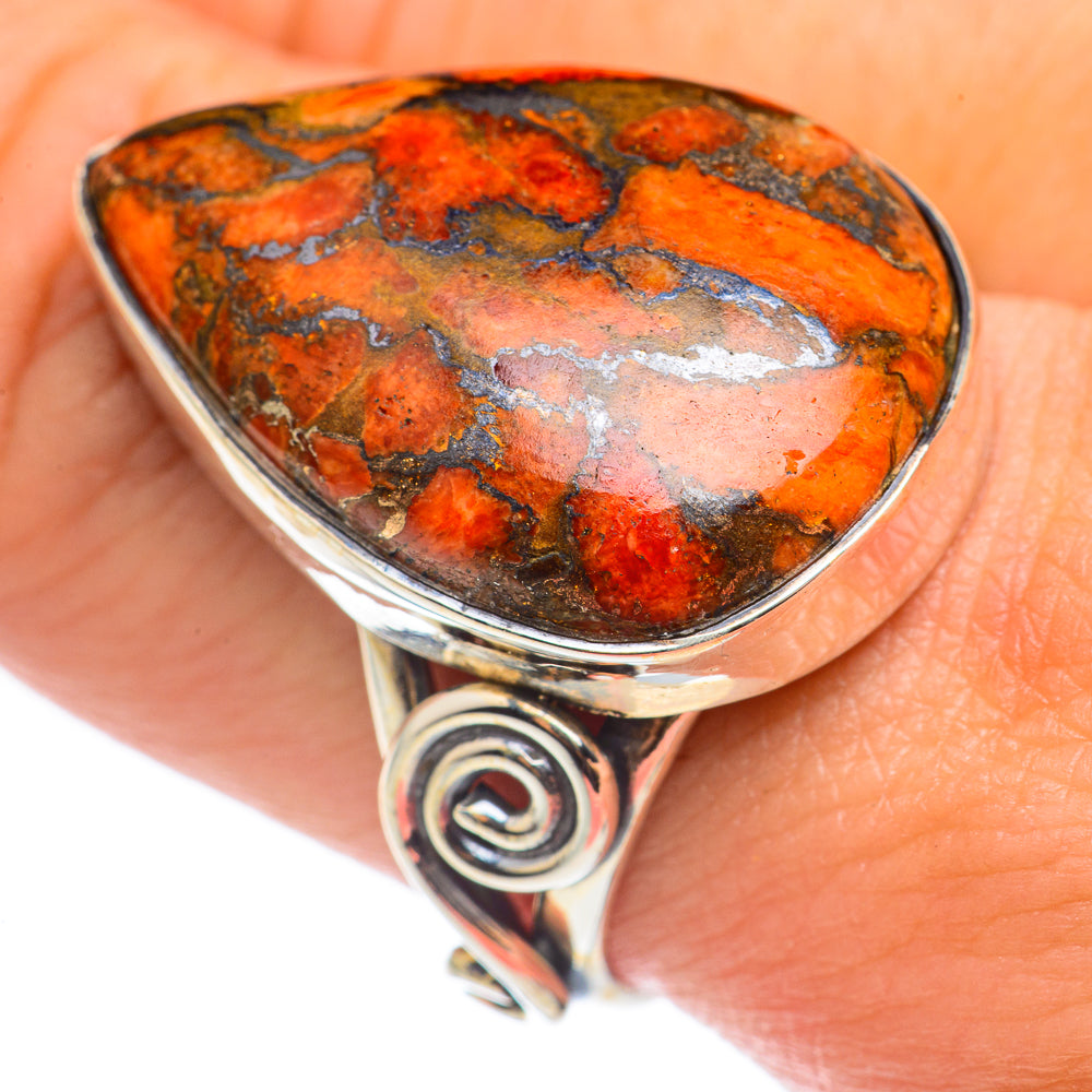 Orange Copper Composite Turquoise Rings handcrafted by Anasilvercos - RING68632