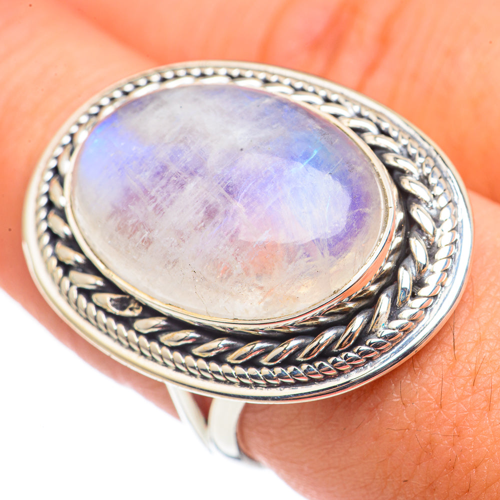 Rainbow Moonstone Rings handcrafted by Anasilvercos - RING68646