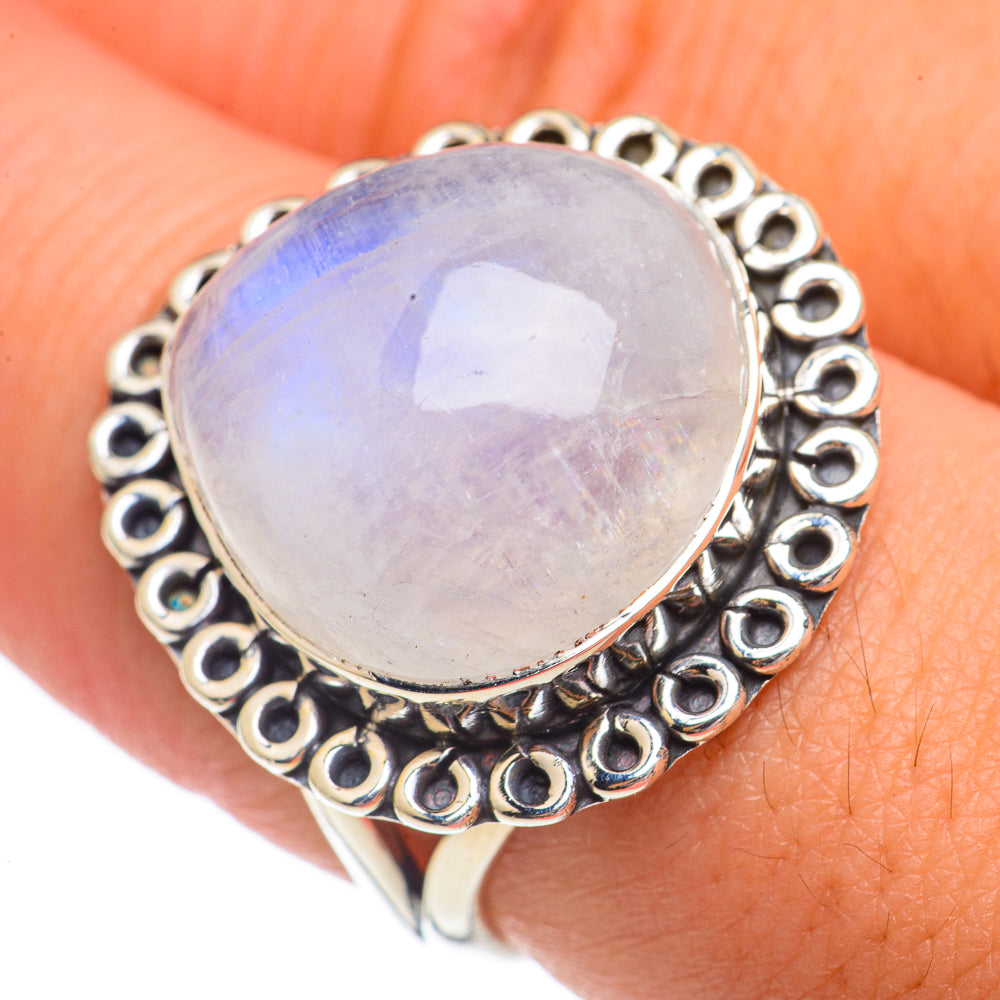 Rainbow Moonstone Rings handcrafted by Anasilvercos - RING68701