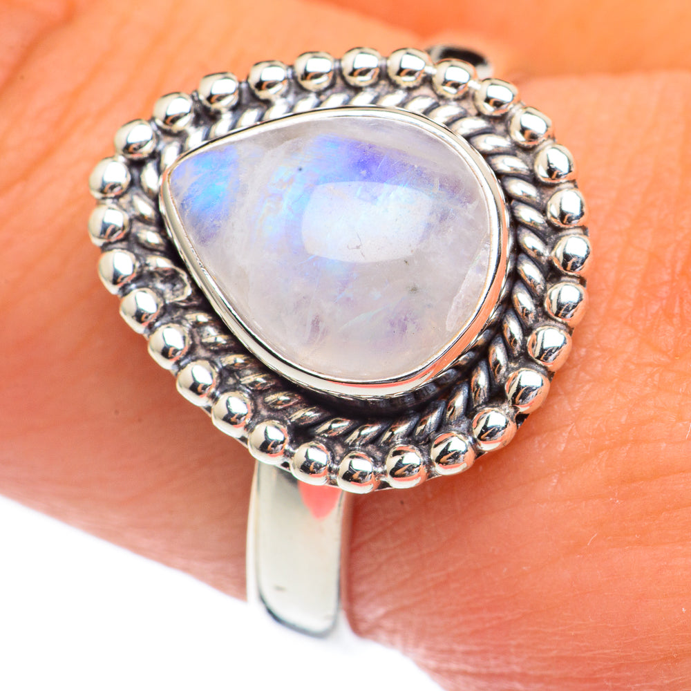Rainbow Moonstone Rings handcrafted by Anasilvercos - RING68706