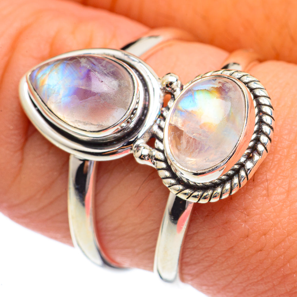 Rainbow Moonstone Rings handcrafted by Anasilvercos - RING68742