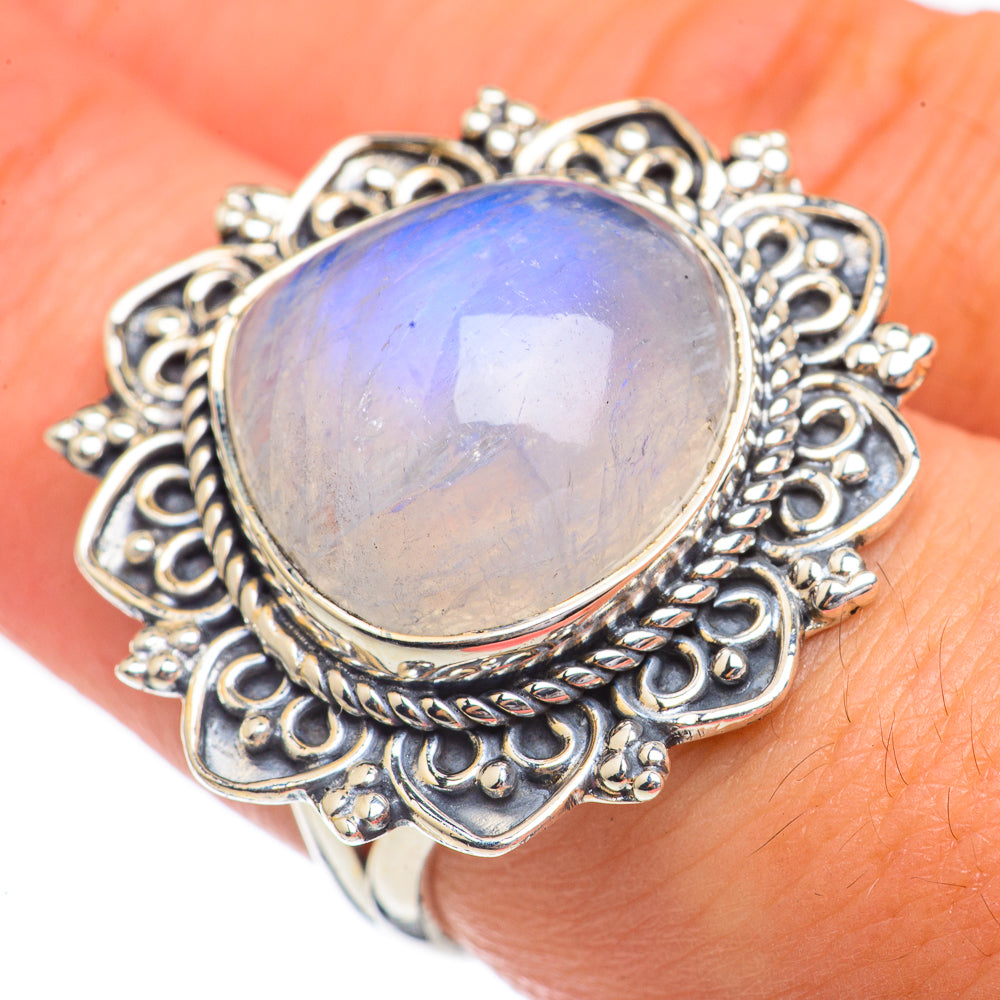 Rainbow Moonstone Rings handcrafted by Anasilvercos - RING68774