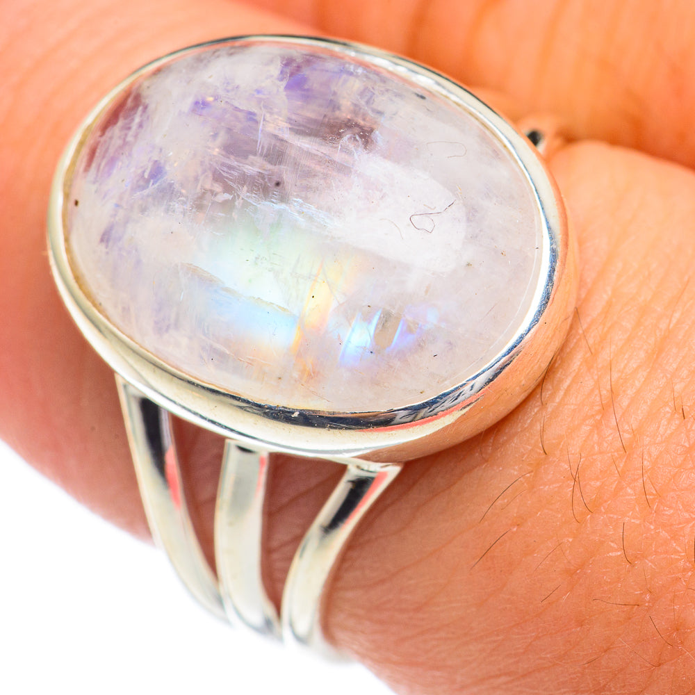 Rainbow Moonstone Rings handcrafted by Anasilvercos - RING68802